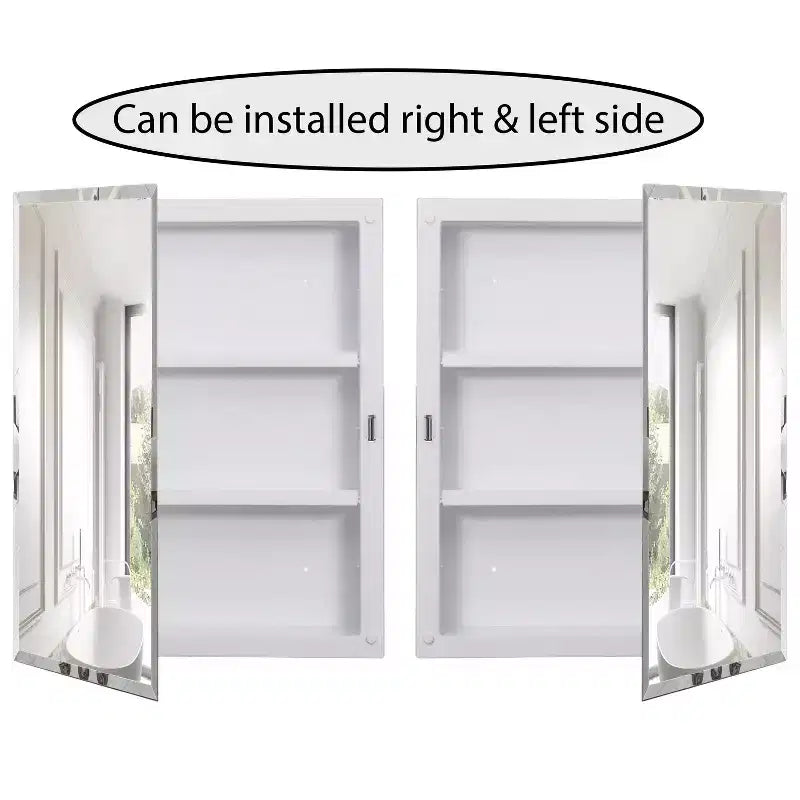 Armoire à pharmacie Basicwise à porte simple en plastique avec miroir, montage en surface ou encastré, armoire de toilette avec 2 étagères réglables en plastique, blanc