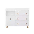 Table à langer Famapy avec poignées en cuir, grand plan de travail, trois tiroirs, grand espace de rangement, armoire de rangement