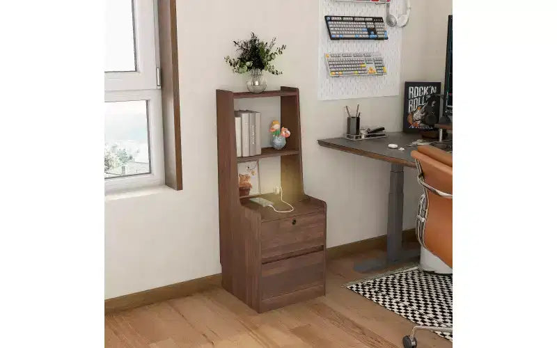 Table de chevet haute avec station de charge et veilleuse, commande vocale, grandes tables de chevet en bois avec meuble de rangement et étagère pour chambre à coucher