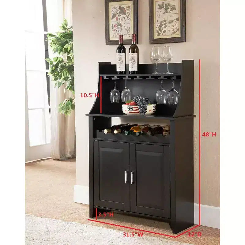 Kings Brand Furniture Shelton Buffet et Meuble de Rangement pour 9 Bouteilles de Vin, Noir