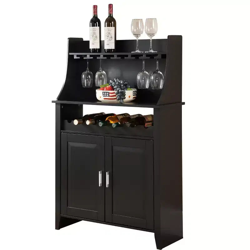Kings Brand Furniture Shelton Buffet et Meuble de Rangement pour 9 Bouteilles de Vin, Noir