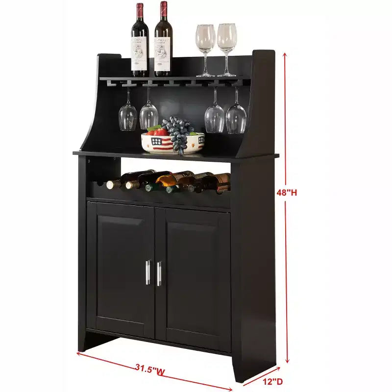 Kings Brand Furniture Shelton Buffet et Meuble de Rangement pour 9 Bouteilles de Vin, Noir