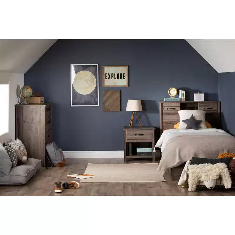 Tête de lit bibliothèque avec rangement et portes coulissantes HomeStock Kids Bedroom