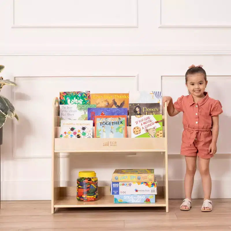 Présentoir à livres ECR4Kids à 3 étagères avec poignées et rangement, 76 cm, bibliothèque pour enfants