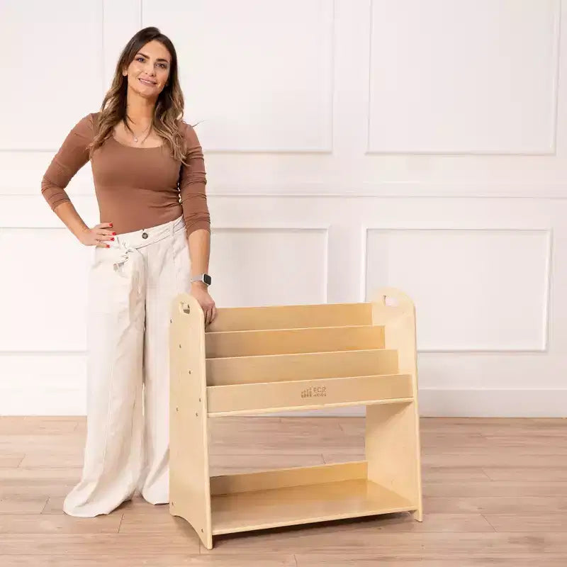 Présentoir à livres ECR4Kids à 3 étagères avec poignées et rangement, 76 cm, bibliothèque pour enfants