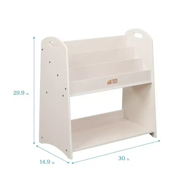 Présentoir à livres ECR4Kids à 3 étagères avec poignées et rangement, 76 cm, bibliothèque pour enfants