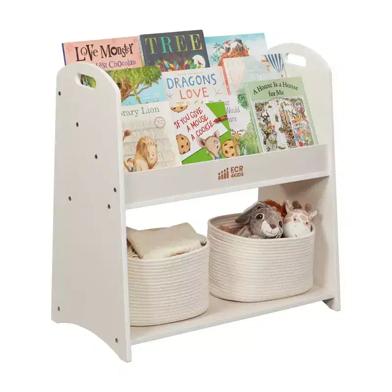 Présentoir à livres ECR4Kids à 3 étagères avec poignées et rangement, 76 cm, bibliothèque pour enfants