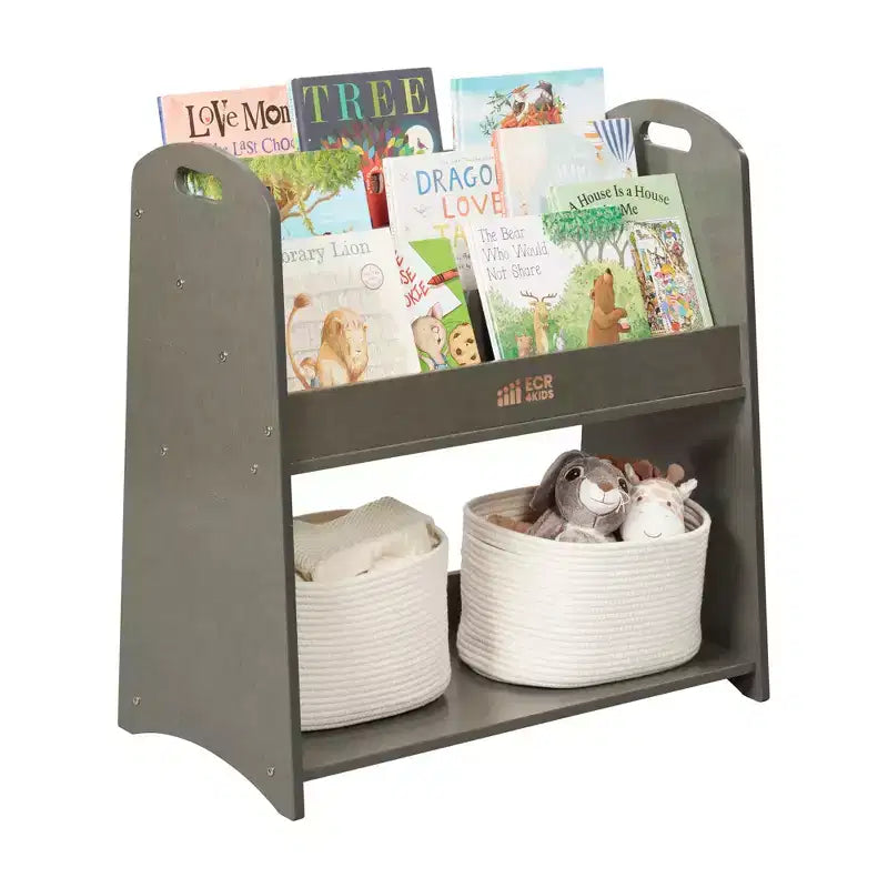 Présentoir à livres ECR4Kids à 3 étagères avec poignées et rangement, 76 cm, bibliothèque pour enfants