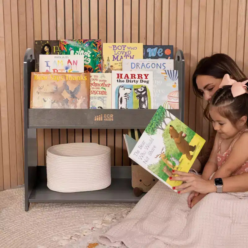 Présentoir à livres ECR4Kids à 3 étagères avec poignées et rangement, 76 cm, bibliothèque pour enfants