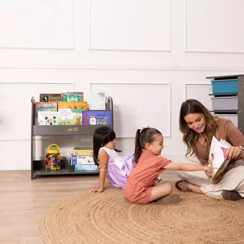 Présentoir à livres ECR4Kids à 3 étagères avec poignées et rangement, 76 cm, bibliothèque pour enfants