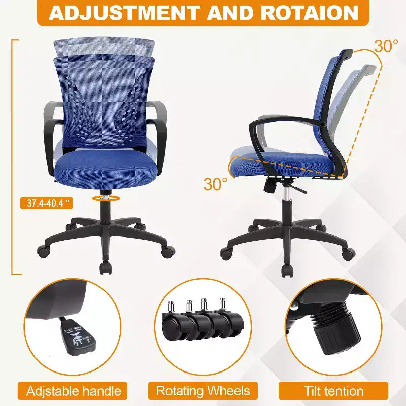 Chaise de bureau en maille BestMassage, chaise de bureau d'ordinateur, chaise de direction avec siège réglable en hauteur et dossier respirant