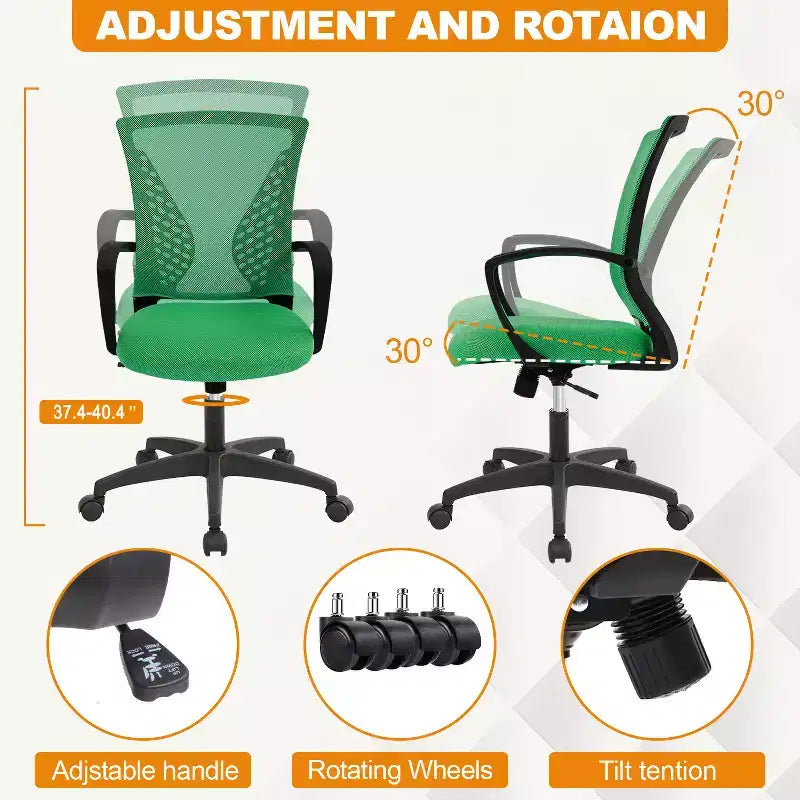 Chaise de bureau en maille BestMassage, chaise de bureau d'ordinateur, chaise de direction avec siège réglable en hauteur et dossier respirant