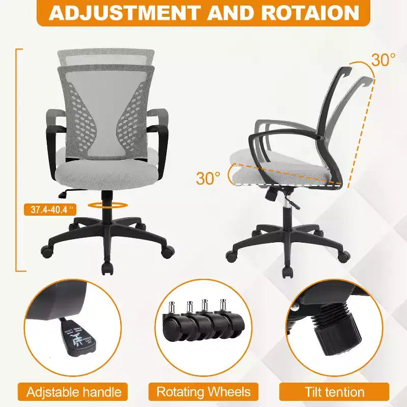 Chaise de bureau en maille BestMassage, chaise de bureau d'ordinateur, chaise de direction avec siège réglable en hauteur et dossier respirant
