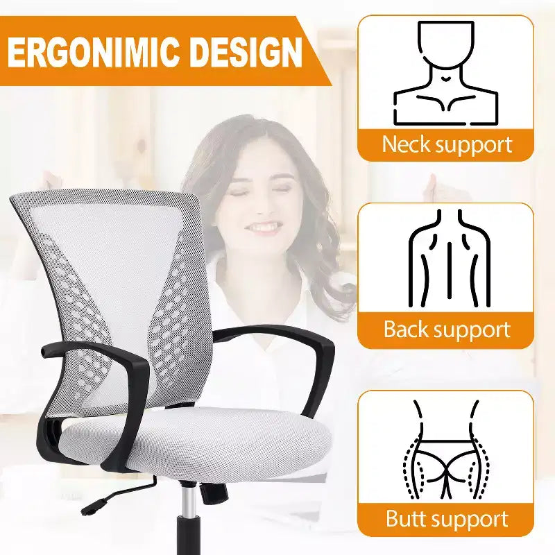 Chaise de bureau en maille BestMassage, chaise de bureau d'ordinateur, chaise de direction avec siège réglable en hauteur et dossier respirant