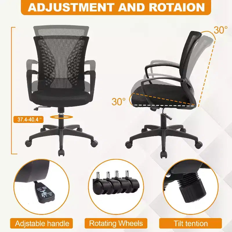 Chaise de bureau en maille BestMassage, chaise de bureau d'ordinateur, chaise de direction avec siège réglable en hauteur et dossier respirant