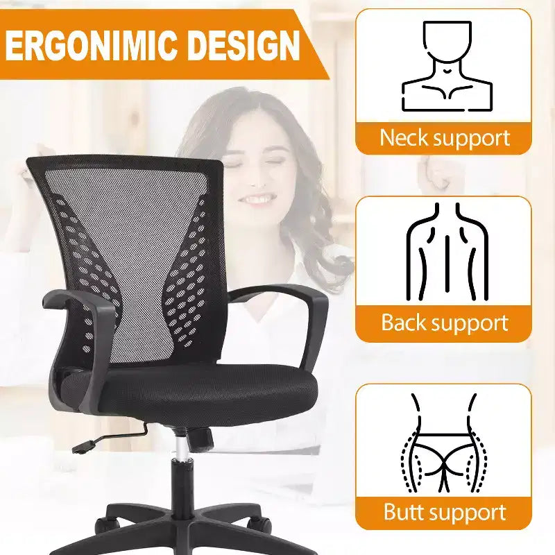 Chaise de bureau en maille BestMassage, chaise de bureau d'ordinateur, chaise de direction avec siège réglable en hauteur et dossier respirant
