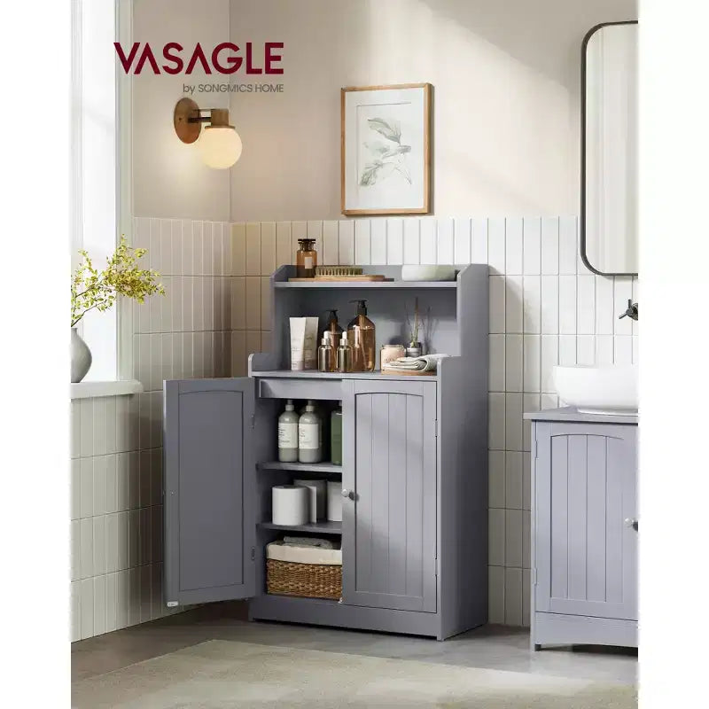 Meuble de Rangement pour Salle de Bain VASAGLE, Armoire de Salle de Bain au Sol avec 2 Portes, 2 Étagères Réglables, 30 x 60 x 100 cm, Autoportant