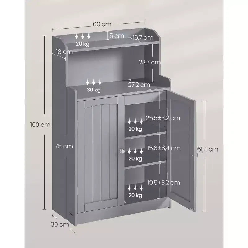 Meuble de Rangement pour Salle de Bain VASAGLE, Armoire de Salle de Bain au Sol avec 2 Portes, 2 Étagères Réglables, 30 x 60 x 100 cm, Autoportant