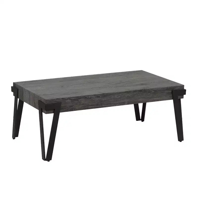 LuxenHome Table basse de 109,2 cm de large en bois manufacturé gris chêne et métal noir