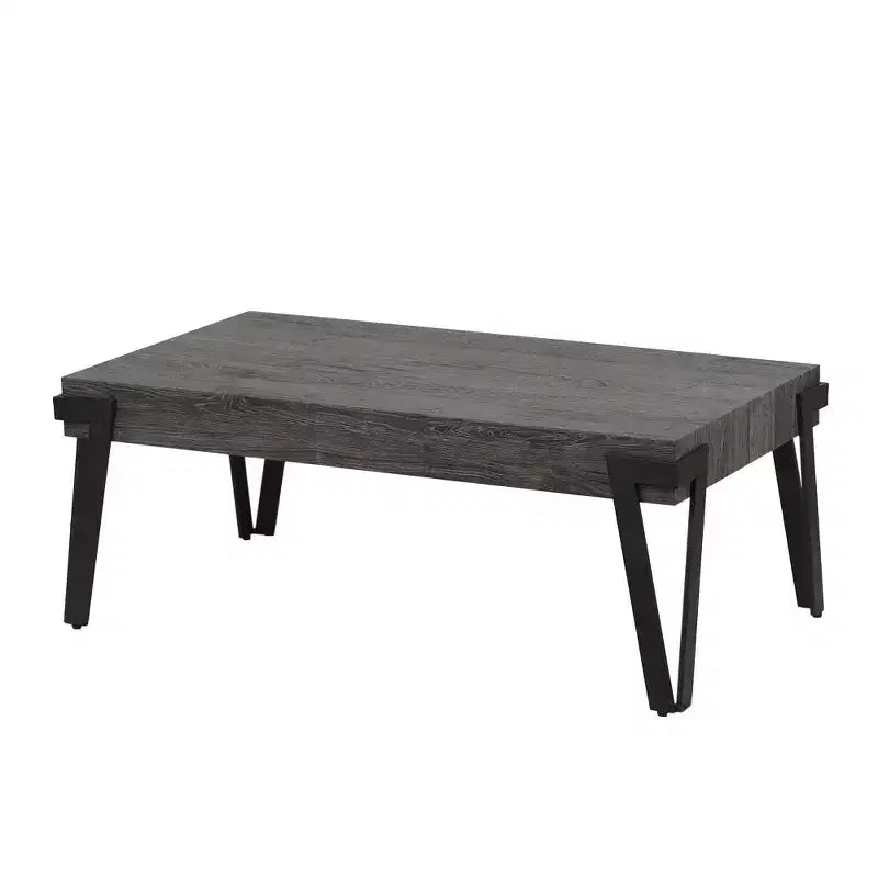 LuxenHome Table basse de 109,2 cm de large en bois manufacturé gris chêne et métal noir