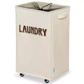 Wondersome Laundry Hamper with Wheels - Farmhouse Cream - 90-Liter Extra Large Collapsible Rolling Clothes Cart - Heavy Duty