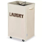 Wondersome Laundry Hamper with Wheels - Farmhouse Cream - 90-Liter Extra Large Collapsible Rolling Clothes Cart - Heavy Duty
