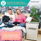 Panier à linge Wondersome avec roues - Crème style ferme - Grand chariot à linge pliable de 90 litres - Robuste