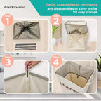 Panier à linge Wondersome avec roues - Crème style ferme - Grand chariot à linge pliable de 90 litres - Robuste
