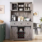 Armoire de cuisine haute Whizmax 72, meuble de rangement de cuisine avec porte coulissante de style grange, buffet avec support pour micro-ondes et 3 tiroirs