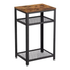 VASAGLE 3-Tier Tall Side Table, Small Telephone End Table Stand with 2 Mesh Storage Shelves, Kitchen Cart, Rustic Brown and Black