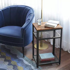 VASAGLE Table d'appoint haute à 3 niveaux, Petite table d'appoint de téléphone avec 2 étagères de rangement en maille, Chariot de cuisine, Marron rustique et Noir
