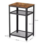 VASAGLE Table d'appoint haute à 3 niveaux, Petite table d'appoint de téléphone avec 2 étagères de rangement en maille, Chariot de cuisine, Marron rustique et Noir
