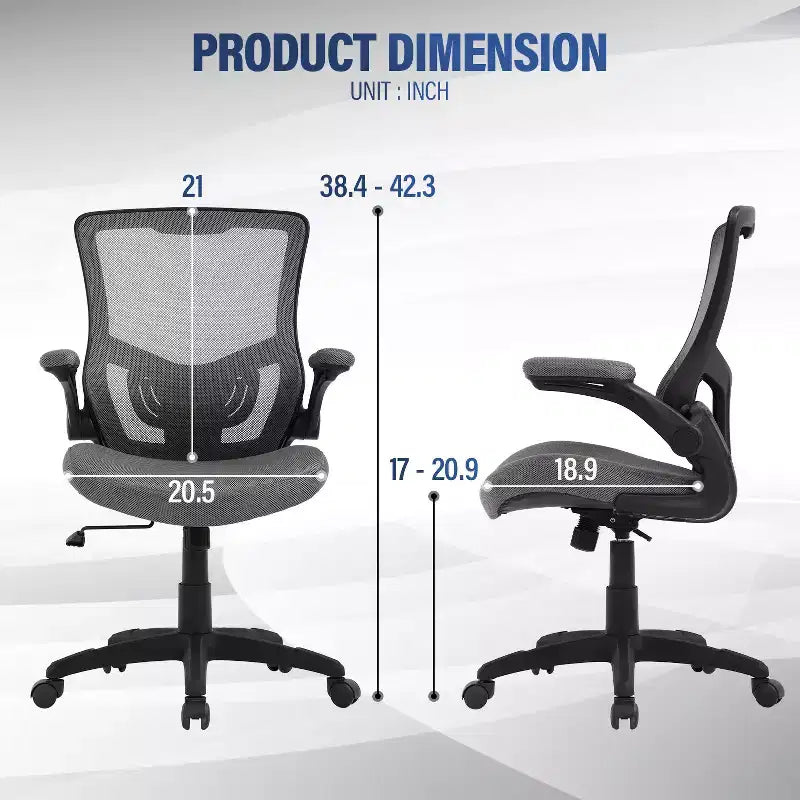 FDW Chaise de Bureau Chaise de Maison Chaise d'Ordinateur avec Support Lombaire Accoudoirs Réglables Accoudoirs Relevables et Base Pivotante