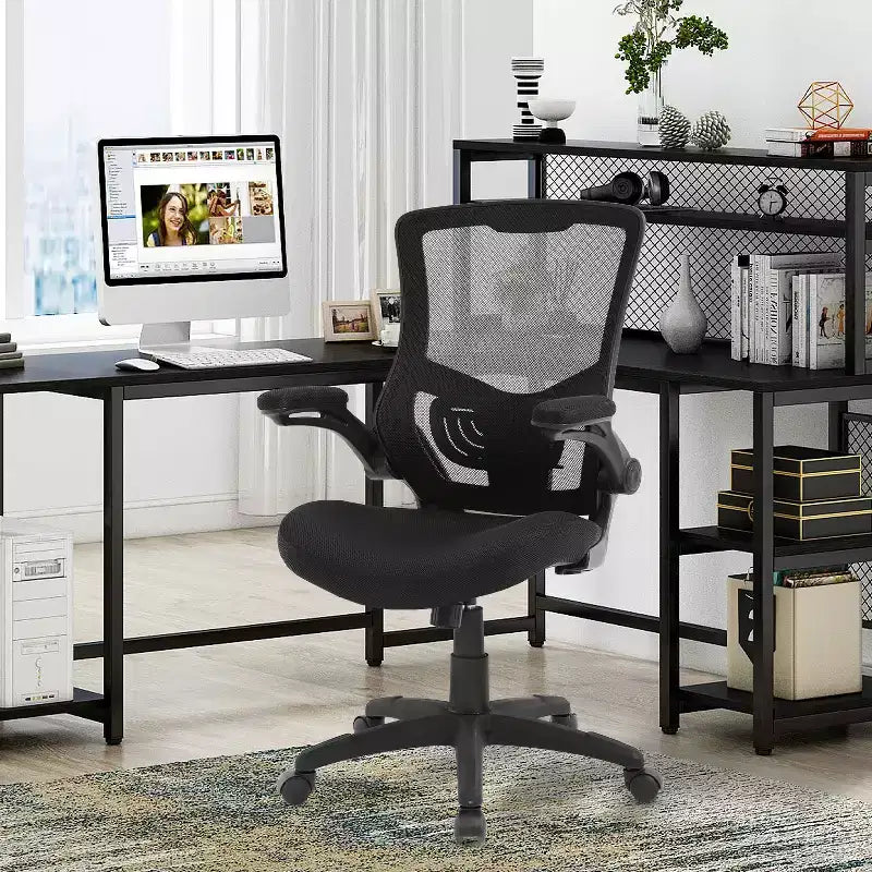 FDW Chaise de Bureau Chaise de Maison Chaise d'Ordinateur avec Support Lombaire Accoudoirs Réglables Accoudoirs Relevables et Base Pivotante