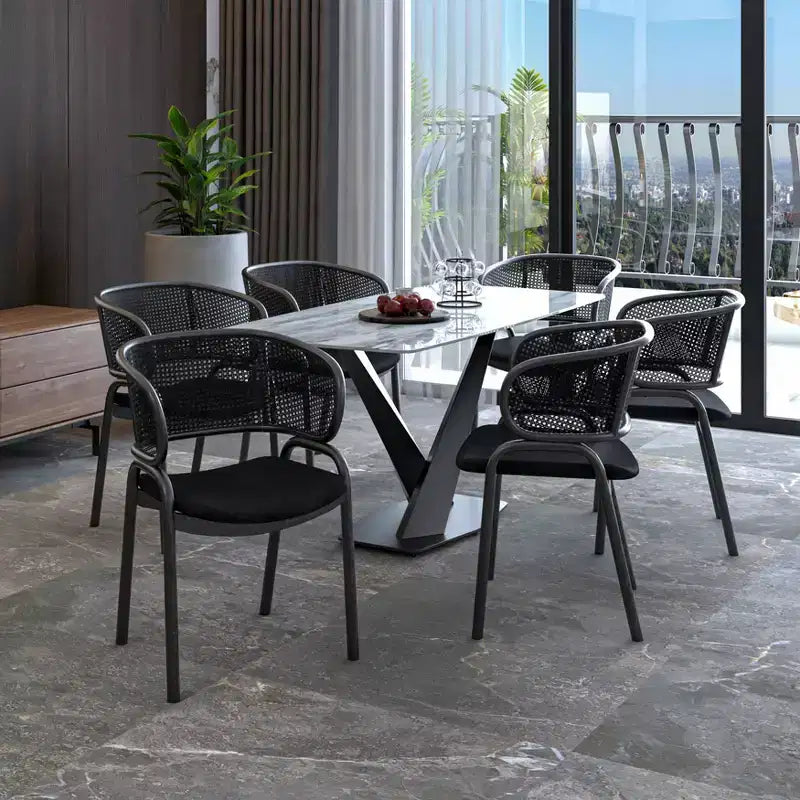 LeisureMod Ervilla - Lot de 4 chaises de salle à manger modernes - Fauteuils d'appoint confortables en tissu avec pieds en fer noir, pour cuisine, salle à manger, café, restaurant