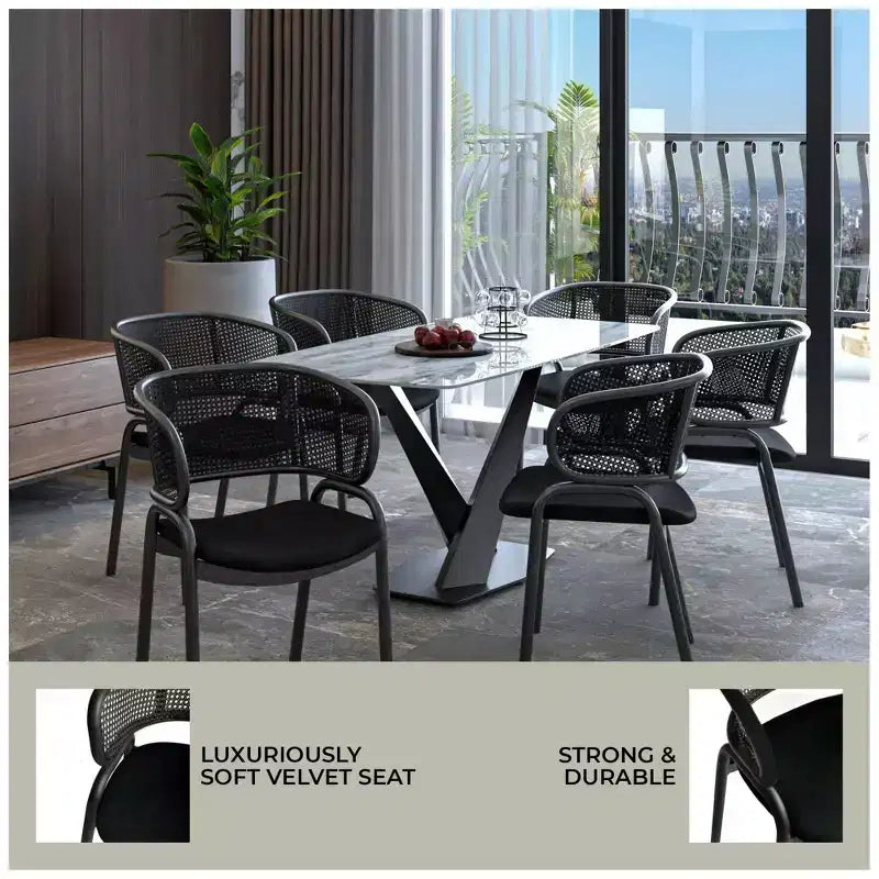 LeisureMod Ervilla - Lot de 4 chaises de salle à manger modernes - Fauteuils d'appoint confortables en tissu avec pieds en fer noir, pour cuisine, salle à manger, café, restaurant