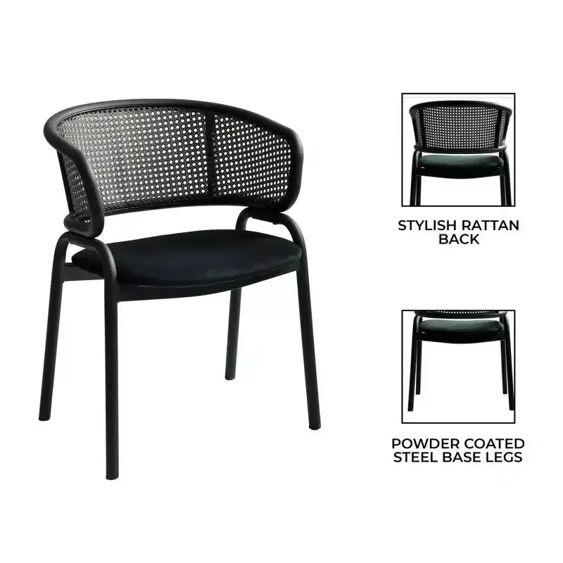 LeisureMod Ervilla - Lot de 4 chaises de salle à manger modernes - Fauteuils d'appoint confortables en tissu avec pieds en fer noir, pour cuisine, salle à manger, café, restaurant