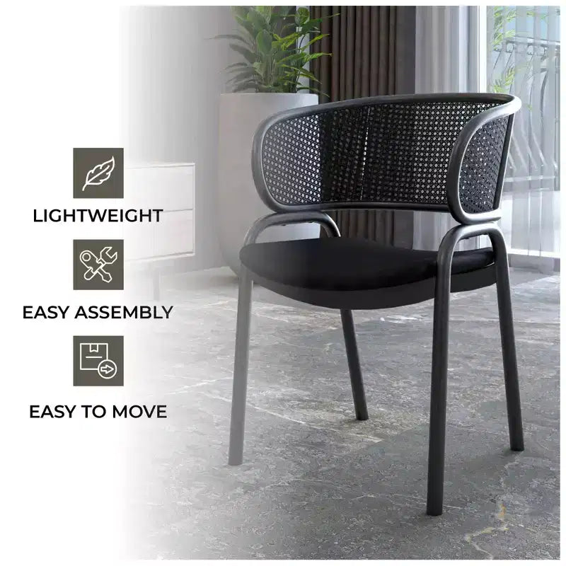 LeisureMod Ervilla - Lot de 4 chaises de salle à manger modernes - Fauteuils d'appoint confortables en tissu avec pieds en fer noir, pour cuisine, salle à manger, café, restaurant