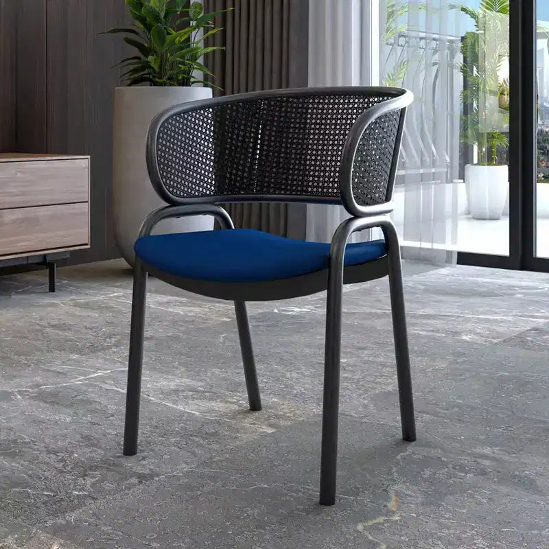 LeisureMod Ervilla - Lot de 4 chaises de salle à manger modernes - Fauteuils d'appoint confortables en tissu avec pieds en fer noir, pour cuisine, salle à manger, café, restaurant