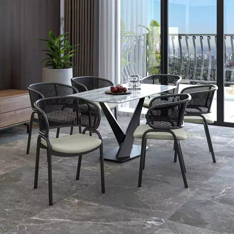 LeisureMod Ervilla - Lot de 4 chaises de salle à manger modernes - Fauteuils d'appoint confortables en tissu avec pieds en fer noir, pour cuisine, salle à manger, café, restaurant
