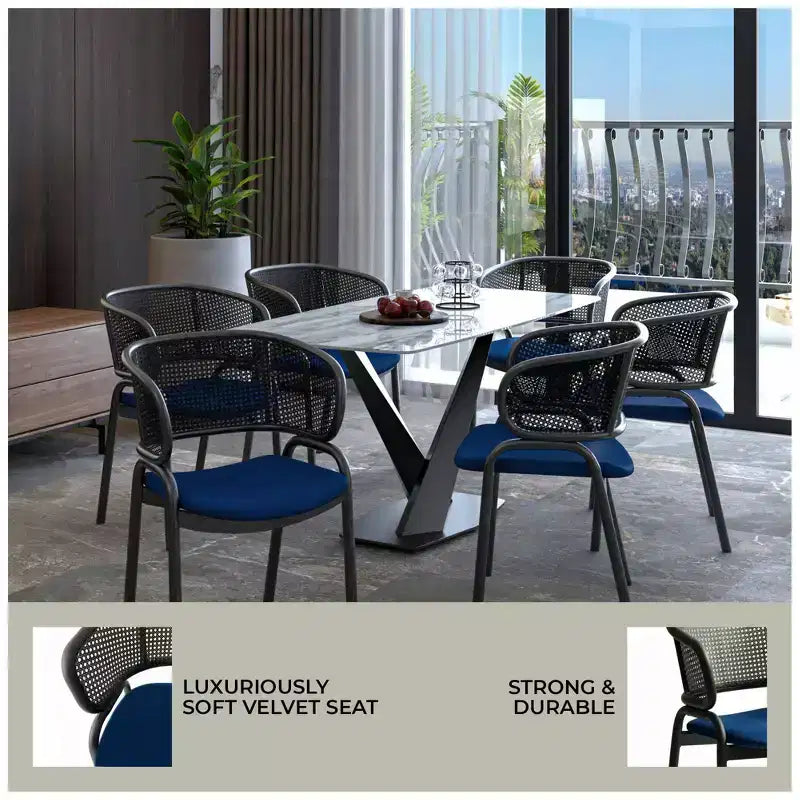 LeisureMod Ervilla - Lot de 4 chaises de salle à manger modernes - Fauteuils d'appoint confortables en tissu avec pieds en fer noir, pour cuisine, salle à manger, café, restaurant