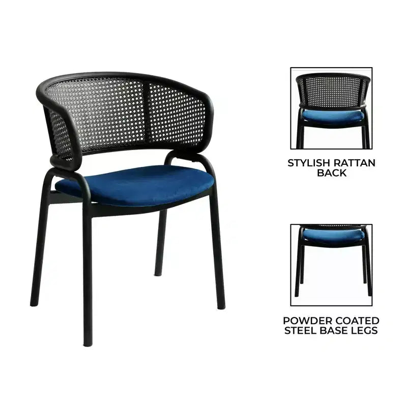 LeisureMod Ervilla - Lot de 4 chaises de salle à manger modernes - Fauteuils d'appoint confortables en tissu avec pieds en fer noir, pour cuisine, salle à manger, café, restaurant
