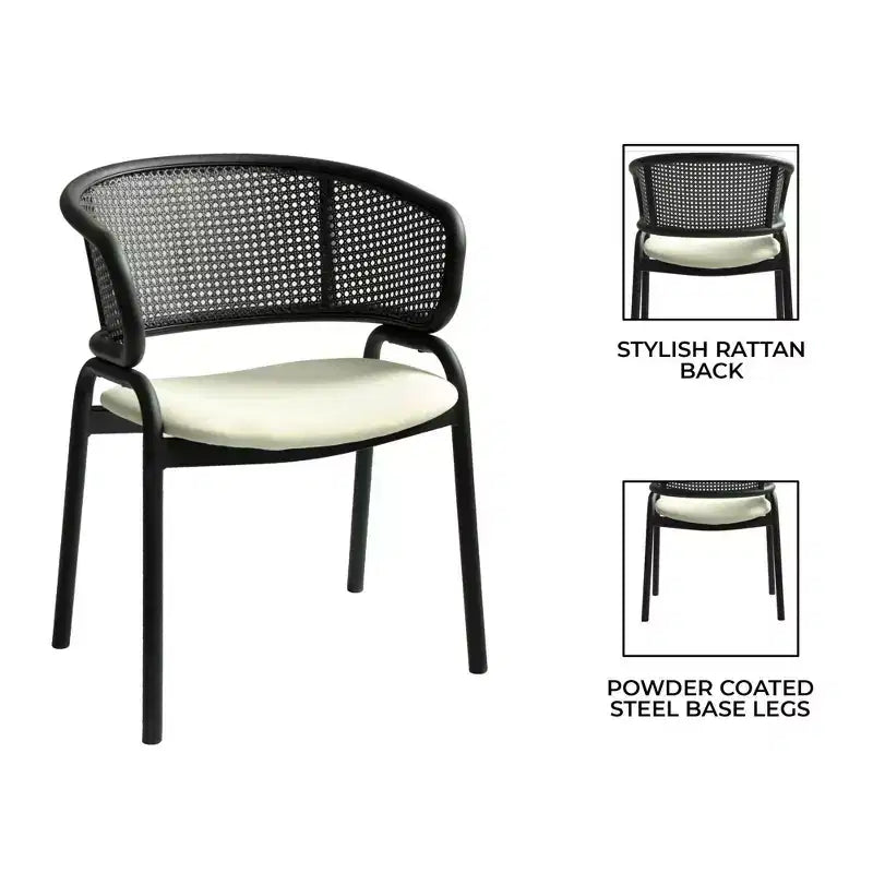 LeisureMod Ervilla - Lot de 4 chaises de salle à manger modernes - Fauteuils d'appoint confortables en tissu avec pieds en fer noir, pour cuisine, salle à manger, café, restaurant