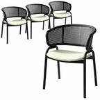 LeisureMod Ervilla Modern Dining Side Chairs Set of 4  Cozy Upholstered Accent Armchairs with Black Iron Legs, Kitchen, Dining Room, Cafe, Restaurant