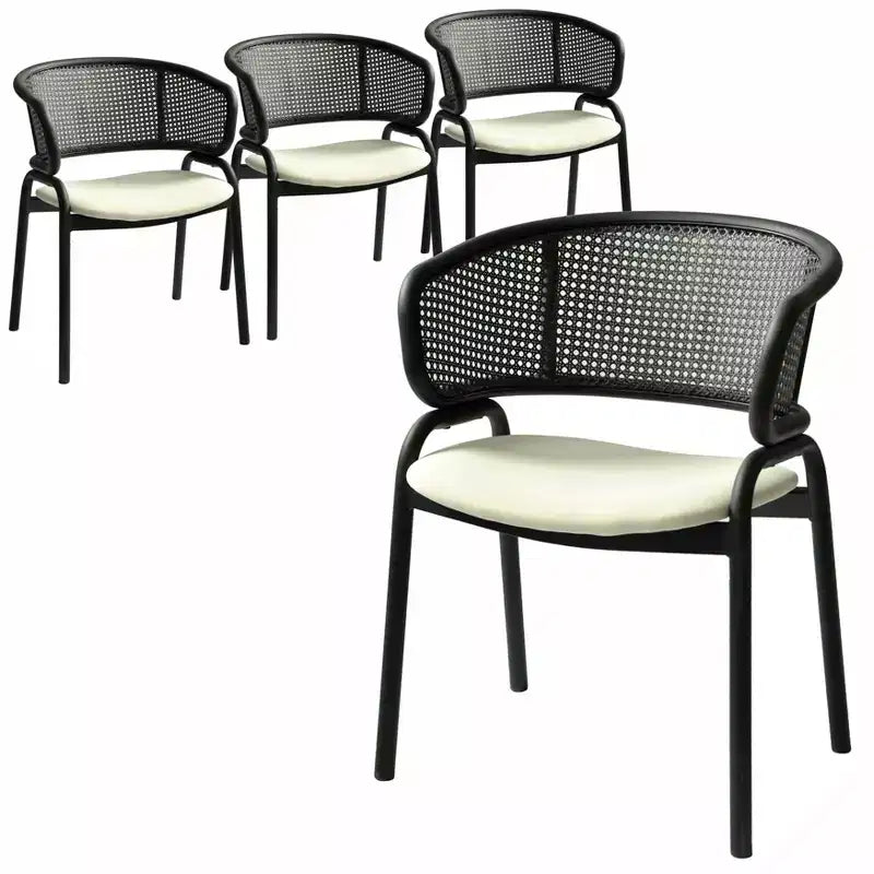 LeisureMod Ervilla Modern Dining Side Chairs Set of 4  Cozy Upholstered Accent Armchairs with Black Iron Legs, Kitchen, Dining Room, Cafe, Restaurant