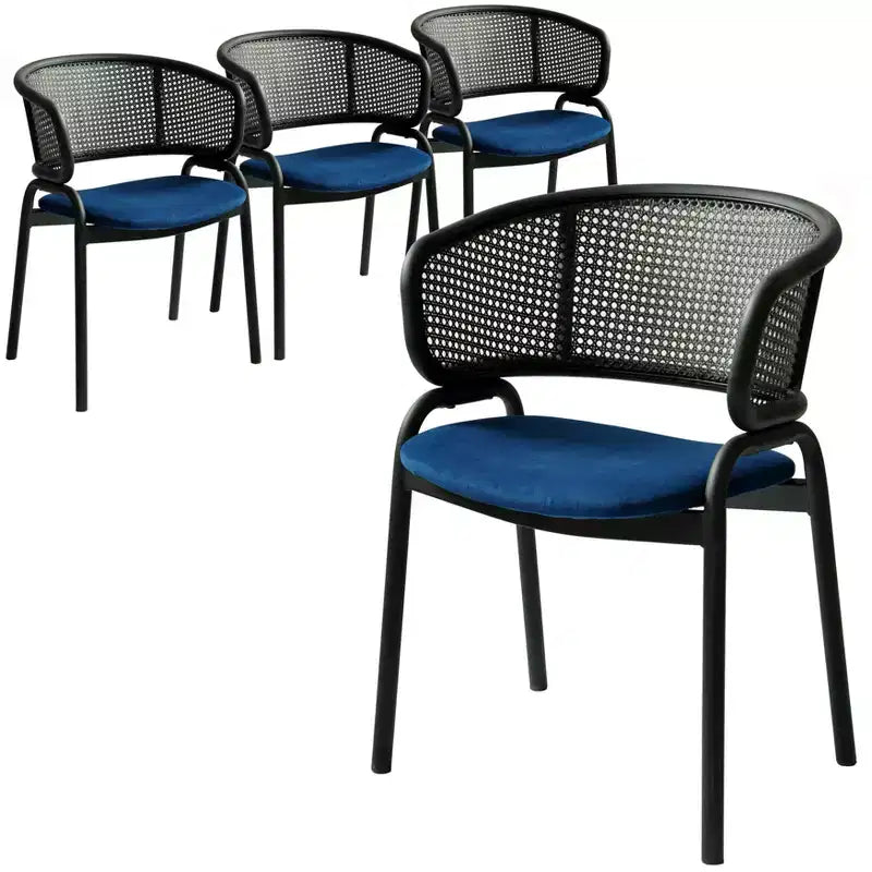 LeisureMod Ervilla - Lot de 4 chaises de salle à manger modernes - Fauteuils d'appoint confortables en tissu avec pieds en fer noir, pour cuisine, salle à manger, café, restaurant