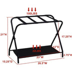 Kings Brand Furniture Simone Support à bagages pliant, élégant porte-valise avec étagère de rangement, noir