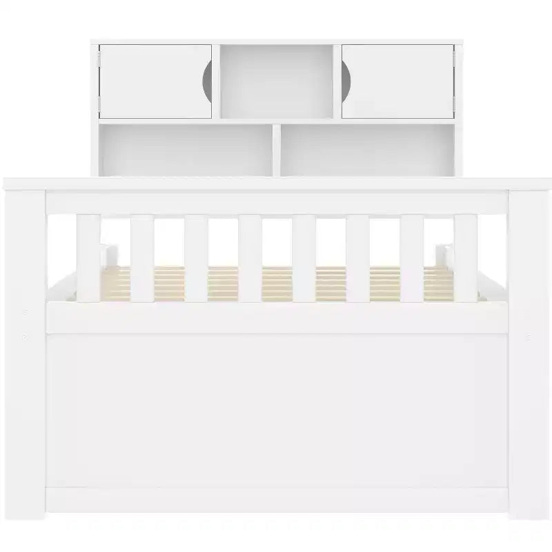 Cadre de lit plateforme capitaine double avec bibliothèques de rangement, étagères, armoire et 4 tiroirs - ModernLuxe
