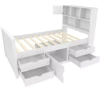 Cadre de lit plateforme capitaine double avec bibliothèques de rangement, étagères, armoire et 4 tiroirs - ModernLuxe