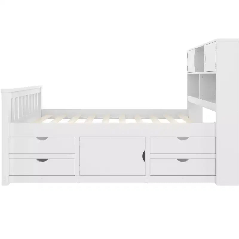 Cadre de lit plateforme capitaine double avec bibliothèques de rangement, étagères, armoire et 4 tiroirs - ModernLuxe